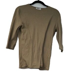 MONN womans XL textured tan 3/4 sleeve top spring summer fall casual classic fun